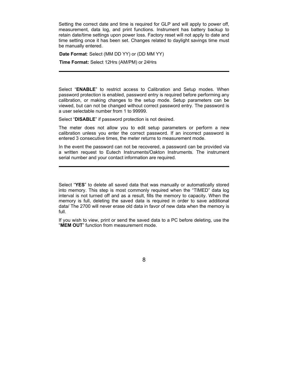Date & time, Password, Clear datalog | Nova-Tech 2700 Series Benchtop Meters User Manual | Page 12 / 60