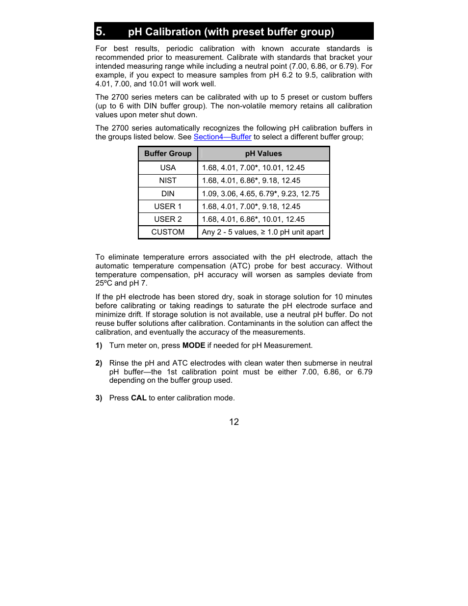 Ph calibration (with preset buffer group) | Nova-Tech 2700 Series Benchtop Meters User Manual | Page 16 / 60