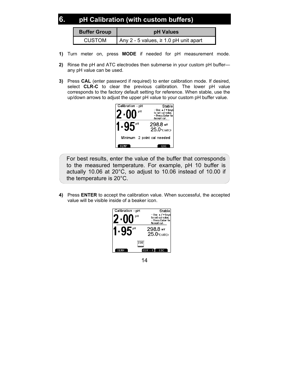 Ph calibration (with custom buffers) | Nova-Tech 2700 Series Benchtop Meters User Manual | Page 18 / 60