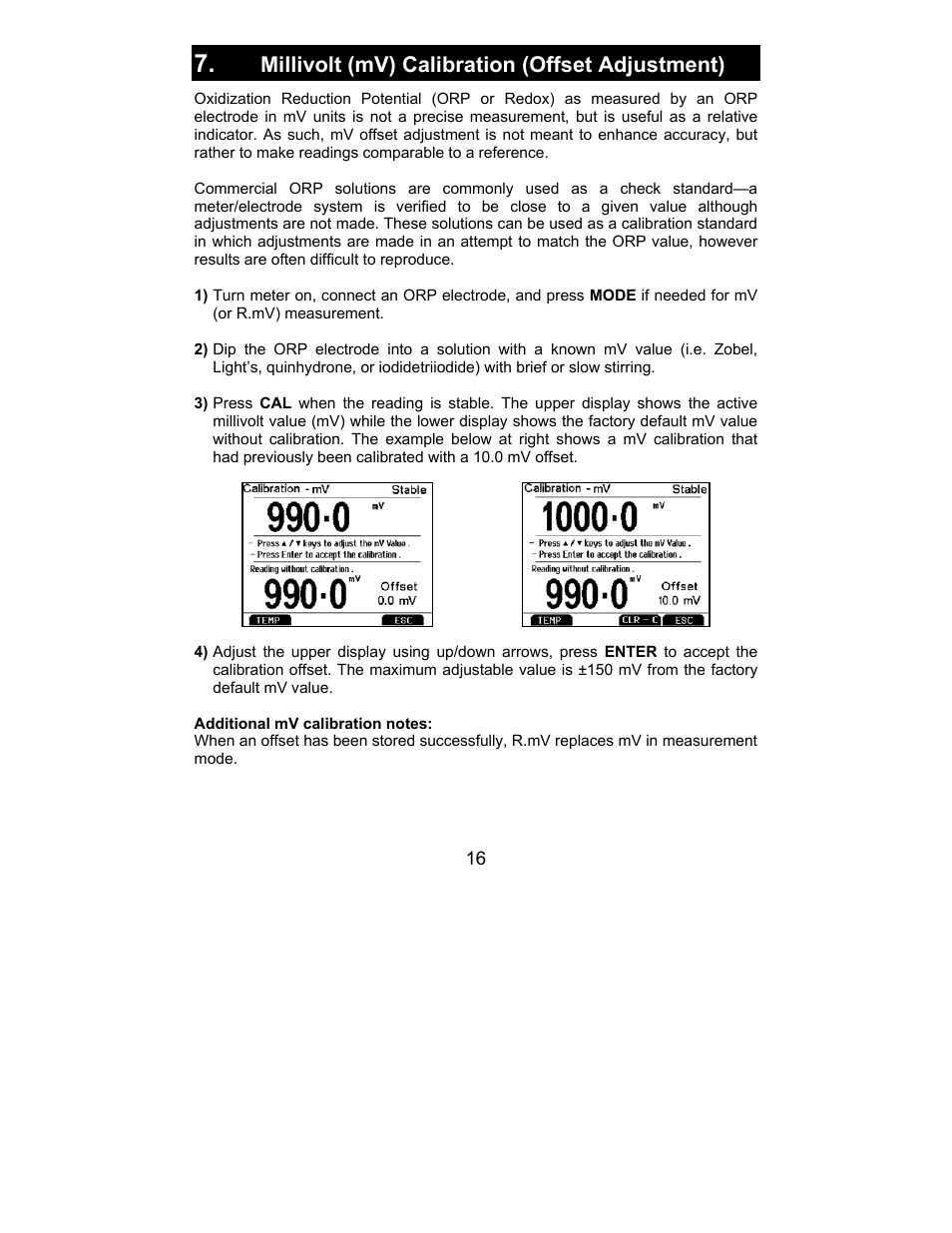 Millivolt (mv) calibration (offset adjustment) | Nova-Tech 2700 Series Benchtop Meters User Manual | Page 20 / 60