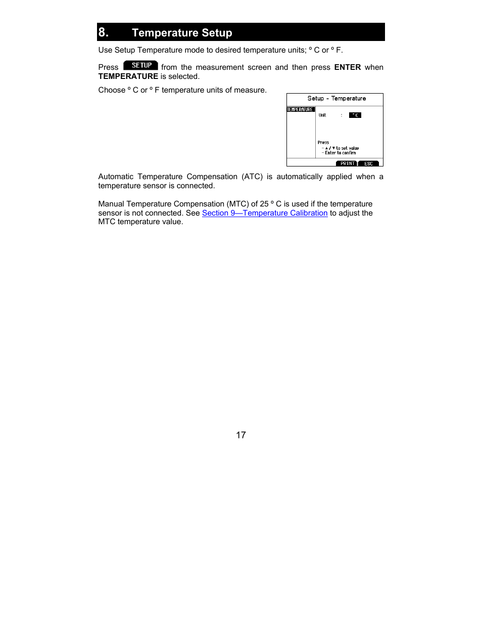 Temperature setup | Nova-Tech 2700 Series Benchtop Meters User Manual | Page 21 / 60