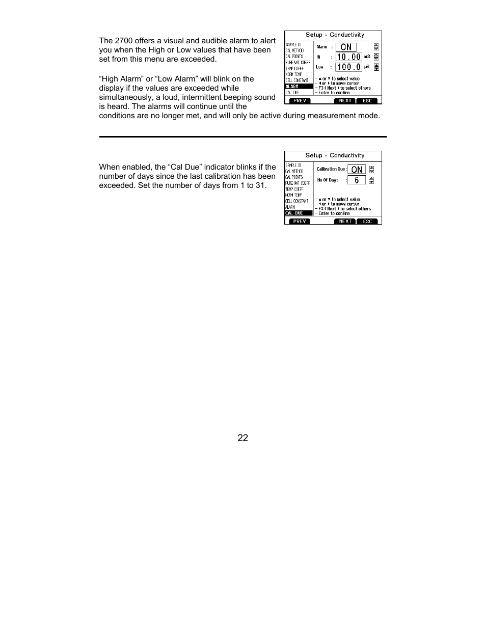 Alarm, Cal due | Nova-Tech 2700 Series Benchtop Meters User Manual | Page 26 / 60