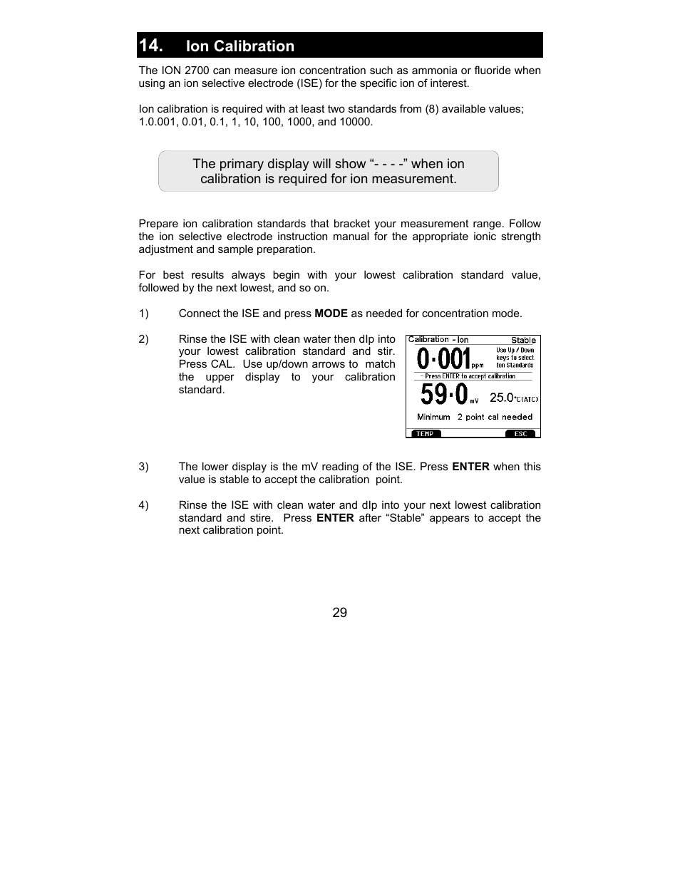 Ion calibration | Nova-Tech 2700 Series Benchtop Meters User Manual | Page 33 / 60
