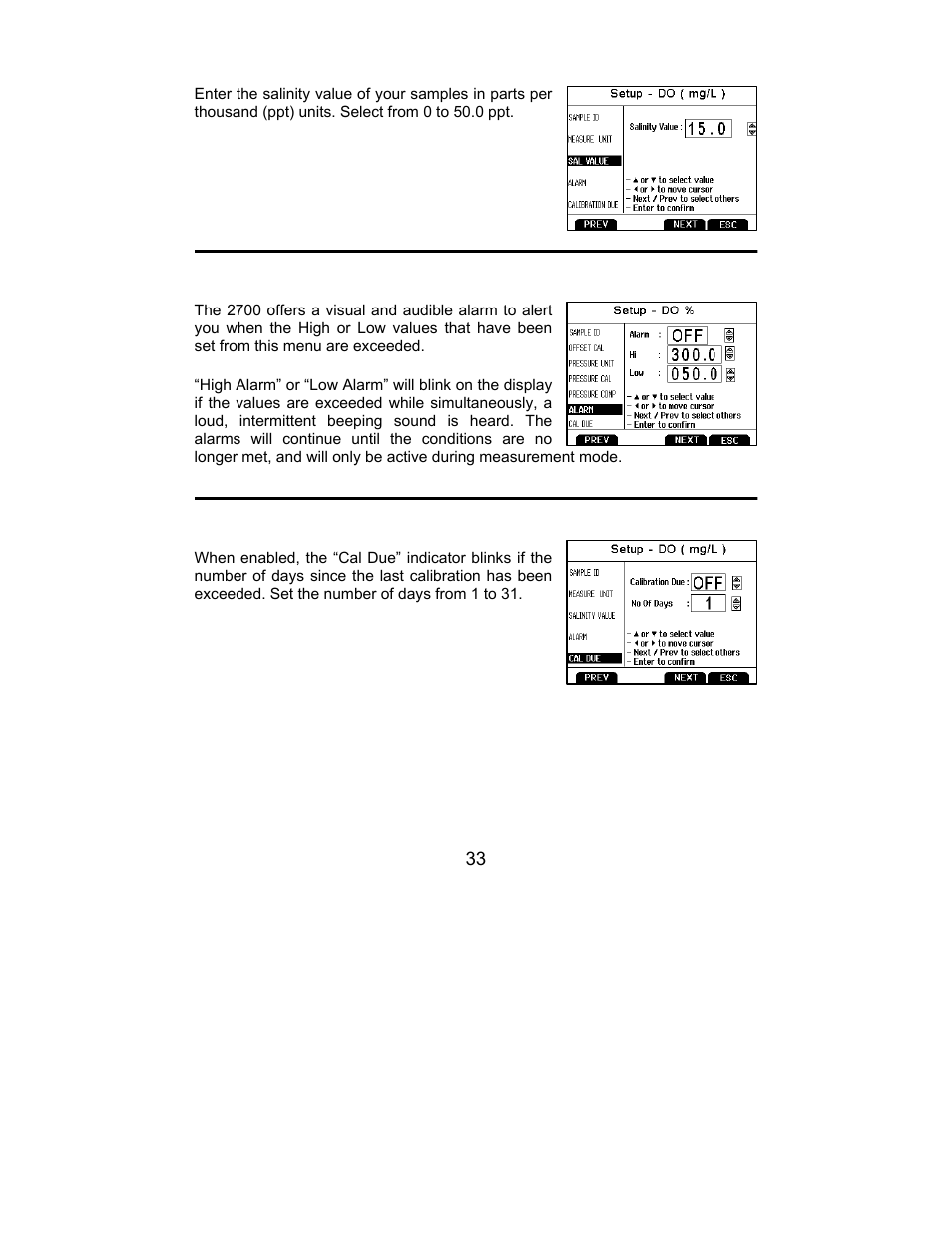 Salinity value (concentration mode only), Alarm, Cal due | Nova-Tech 2700 Series Benchtop Meters User Manual | Page 37 / 60