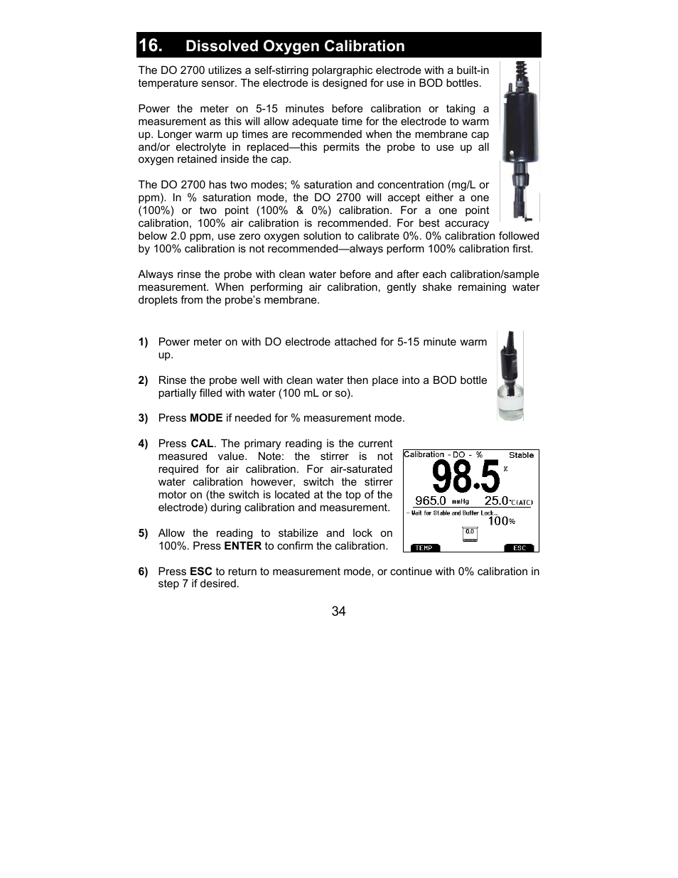 100 % calibration, Dissolved oxygen calibration | Nova-Tech 2700 Series Benchtop Meters User Manual | Page 38 / 60