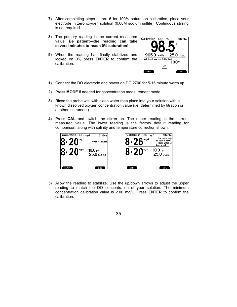 0% calibration, Mg/l or ppm (concentration) calibration | Nova-Tech 2700 Series Benchtop Meters User Manual | Page 39 / 60