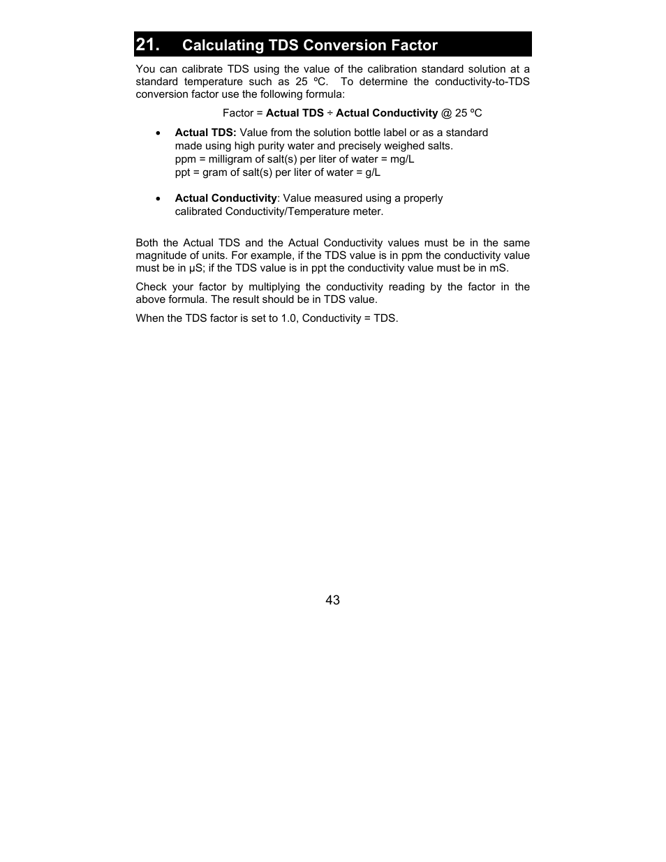 Calculating tds conversion factor | Nova-Tech 2700 Series Benchtop Meters User Manual | Page 47 / 60