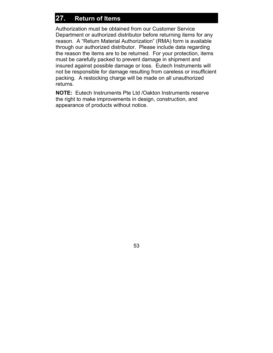 Return of items | Nova-Tech 2700 Series Benchtop Meters User Manual | Page 57 / 60