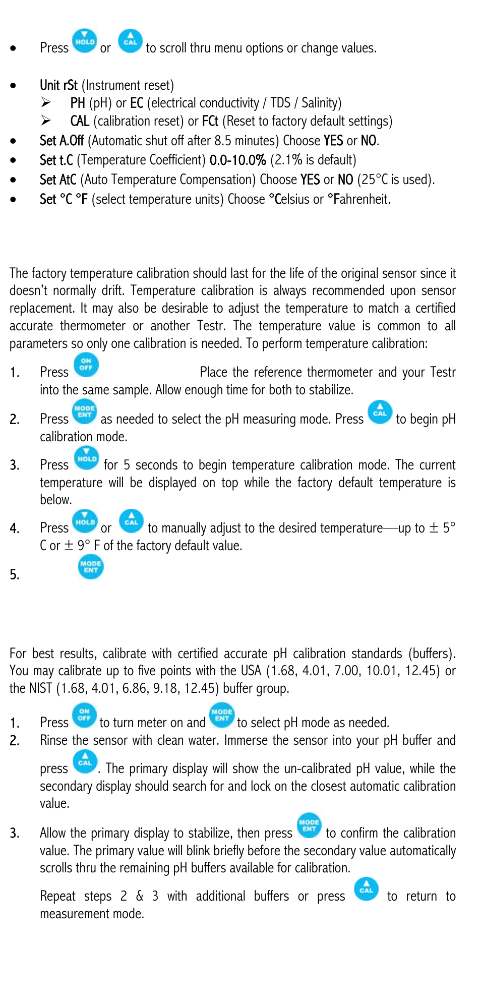 Instruction manual, Multi-parameter testr 35 series, Getting started | Setup, Parameter setup, System setup, Temperature calibration, Ph calibration | Nova-Tech Oakton Testr 35 User Manual | Page 3 / 6