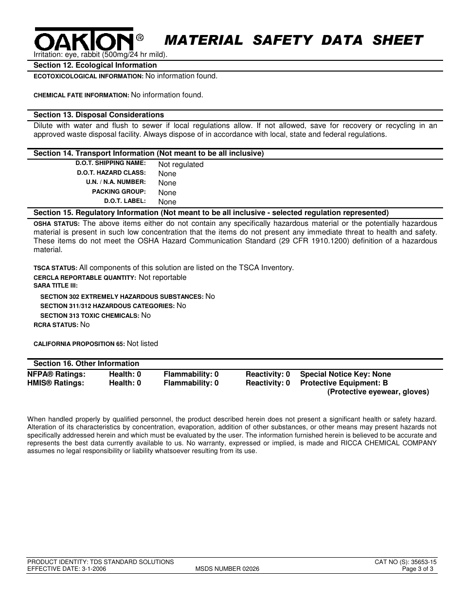 Material safety data sheet | Nova-Tech WD-35653-15 User Manual | Page 3 / 3