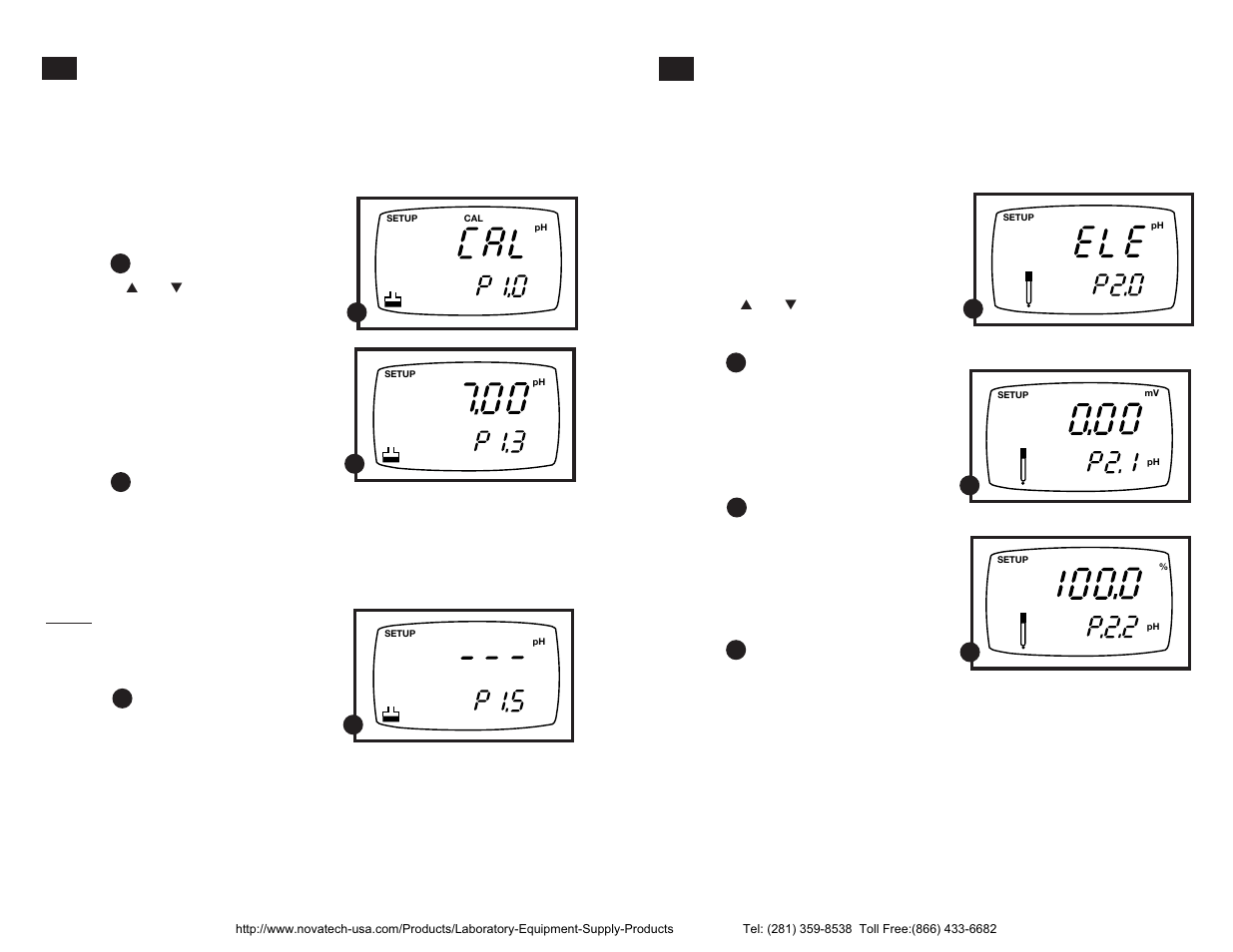 P2.0: viewing ph electrode data, P1.0: viewing previous ph calibration data | Nova-Tech pH-CON 300 User Manual | Page 14 / 26
