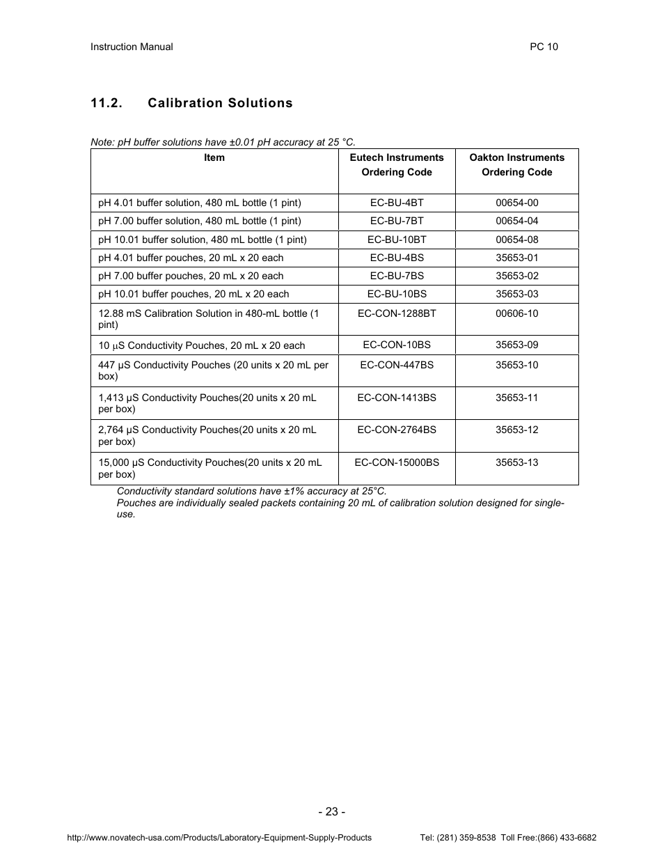 Calibration solutions | Nova-Tech pH-CON 10 User Manual | Page 27 / 29