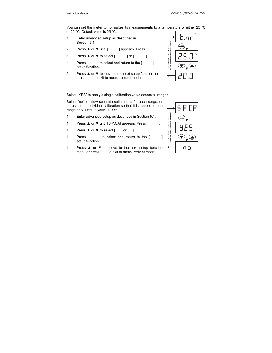6 normalization temperature, 7 single-point calibration (cond 6+, tds 6+ only) | Nova-Tech SALT 6+ User Manual | Page 27 / 40