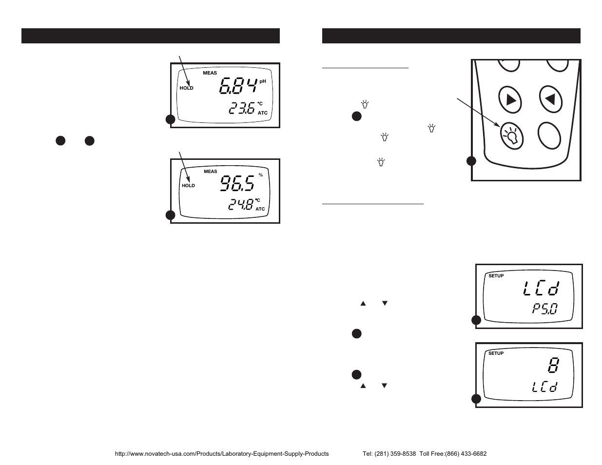 Backlit lcd, Hold function | Nova-Tech pH-Dissolved Oxygen Meter User Manual | Page 14 / 35