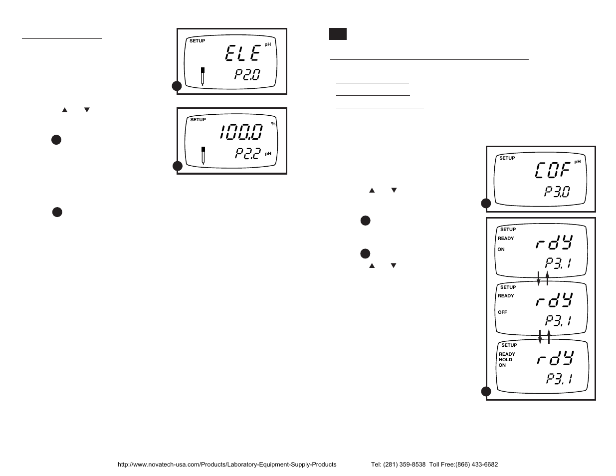 Ph mode— p3.0: ph measurement configuration | Nova-Tech pH-Dissolved Oxygen Meter User Manual | Page 18 / 35