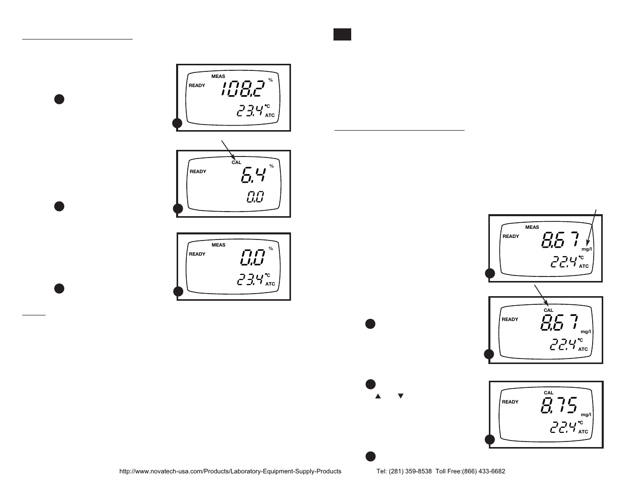 Dissolved oxygen calibration in mg/l (ppm) mode | Nova-Tech pH-Dissolved Oxygen Meter User Manual | Page 9 / 35