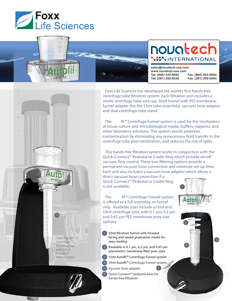 Nova-Tech Foxx Autofil Centrifuge Funnel and Stand User Manual | 2 pages