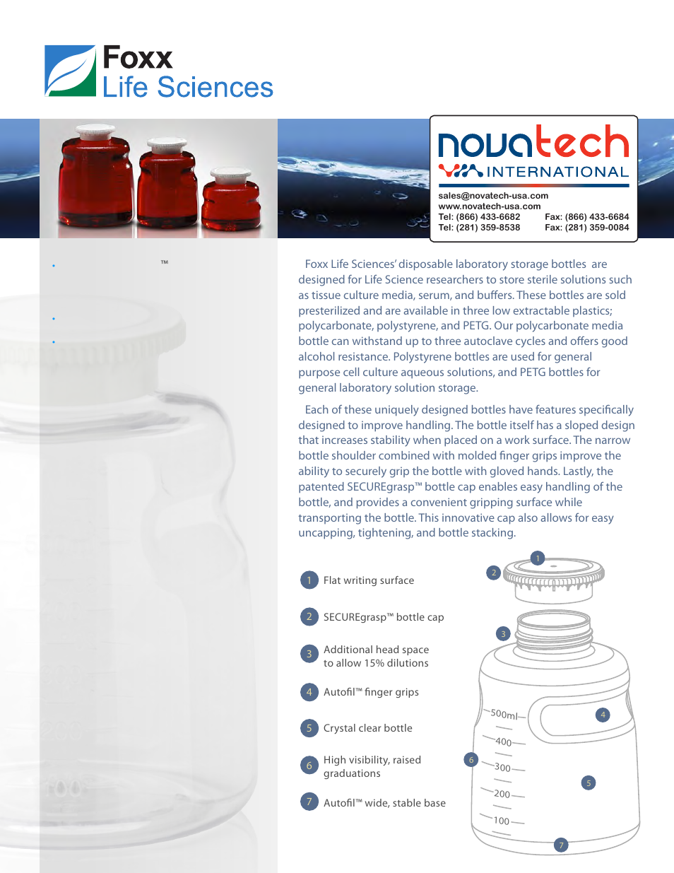 Nova-Tech Foxx Autofil Laboratory Storage Bottles User Manual | 2 pages