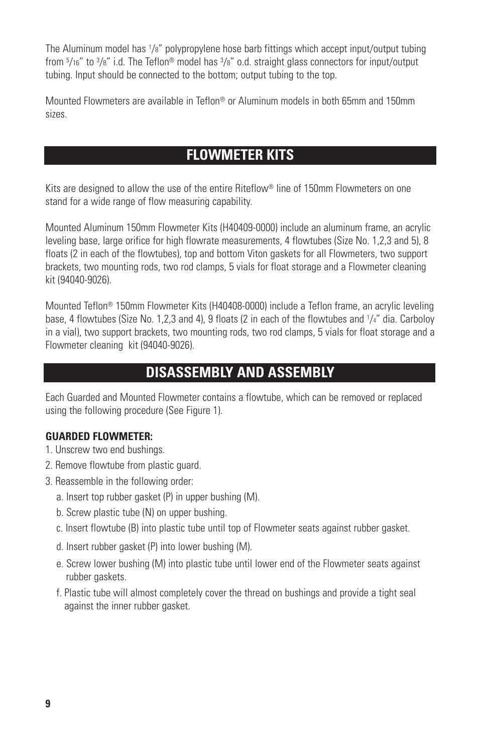 Flowmeter kits, Disassembly and assembly | Nova-Tech RITEFLOW FLOWMETERS AND KITS User Manual | Page 10 / 16