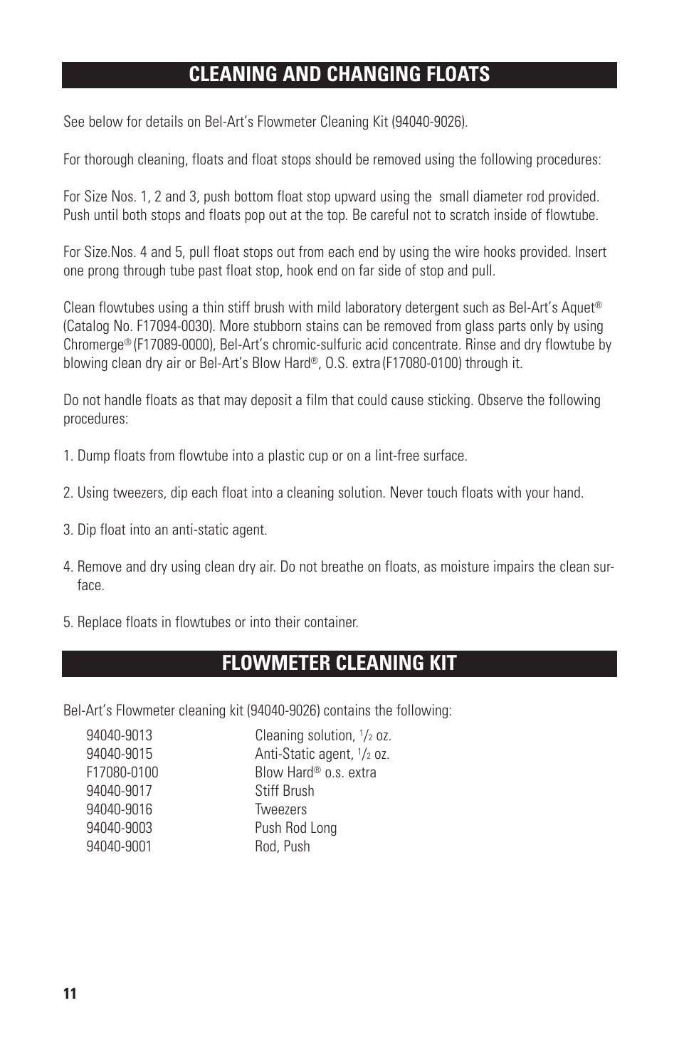 Cleaning and changing floats, Flowmeter cleaning kit | Nova-Tech RITEFLOW FLOWMETERS AND KITS User Manual | Page 12 / 16