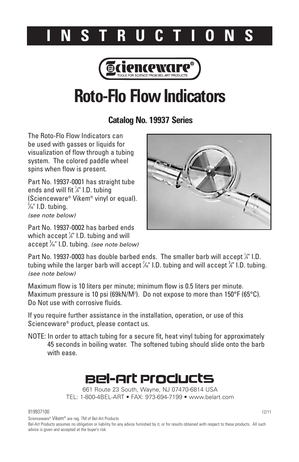 Nova-Tech Roto-Flo Flow Indicators 19937 Series User Manual | 1 page