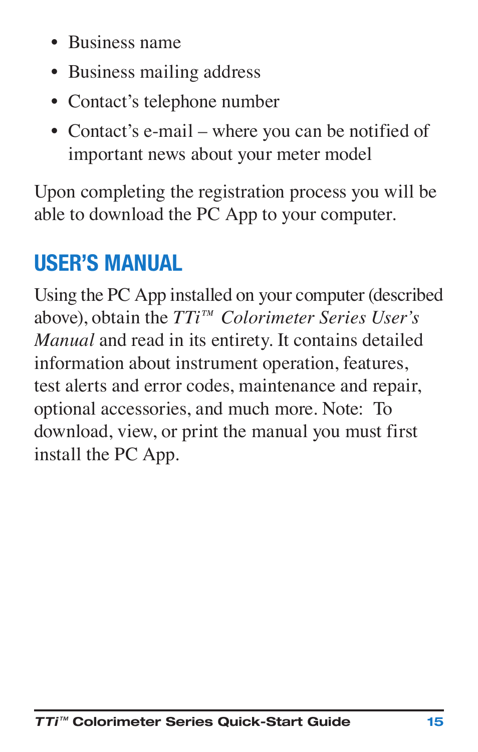 User’s manual | Nova-Tech Taylor M-3000 TTi3000 Colorimeter Series User Manual | Page 19 / 28