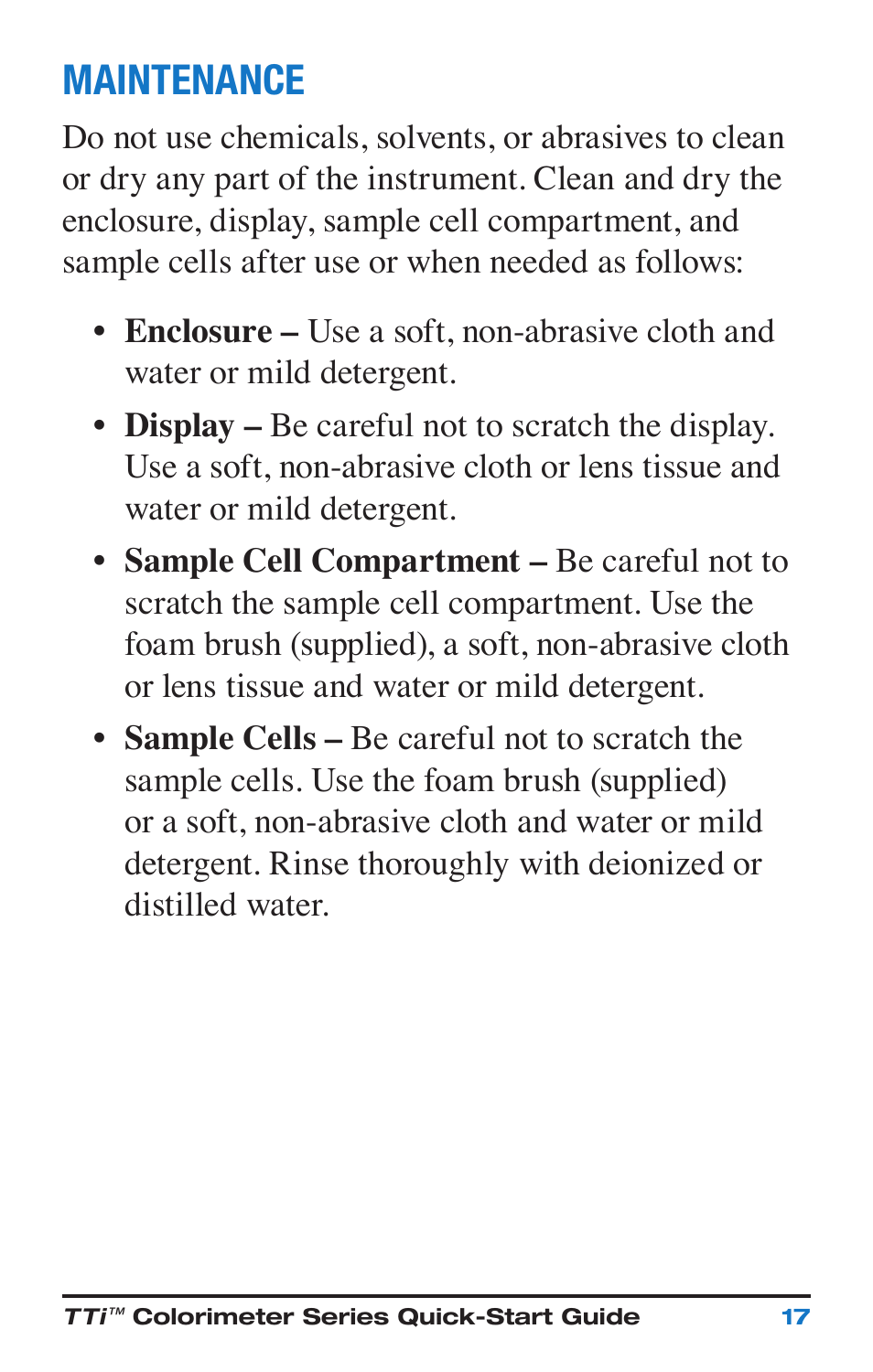 Maintenance | Nova-Tech Taylor M-3000 TTi3000 Colorimeter Series User Manual | Page 21 / 28