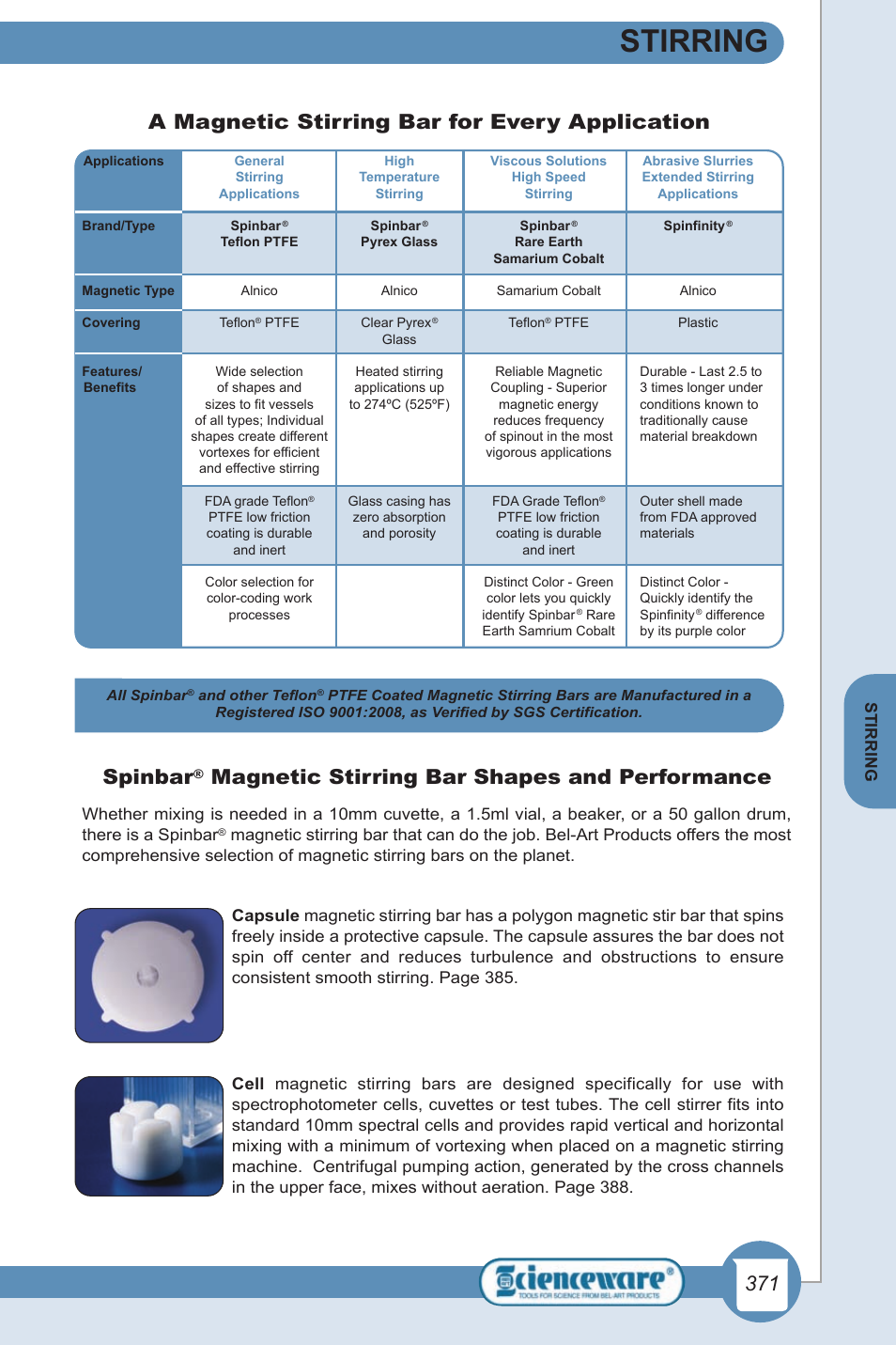 Stirring, A magnetic stirring bar for every application, Spinbar | Magnetic stirring bar shapes and performance | Nova-Tech Bel-Art Magnetic Stirring Bars Selection & Use Guide User Manual | Page 2 / 4