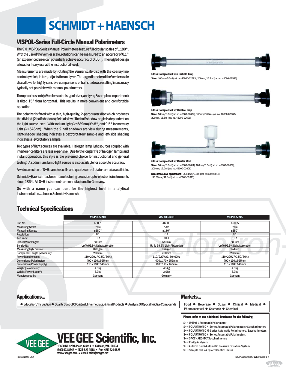 Applications, Markets | Nova-Tech VISPOL-Series Polarimeters User Manual | Page 2 / 2