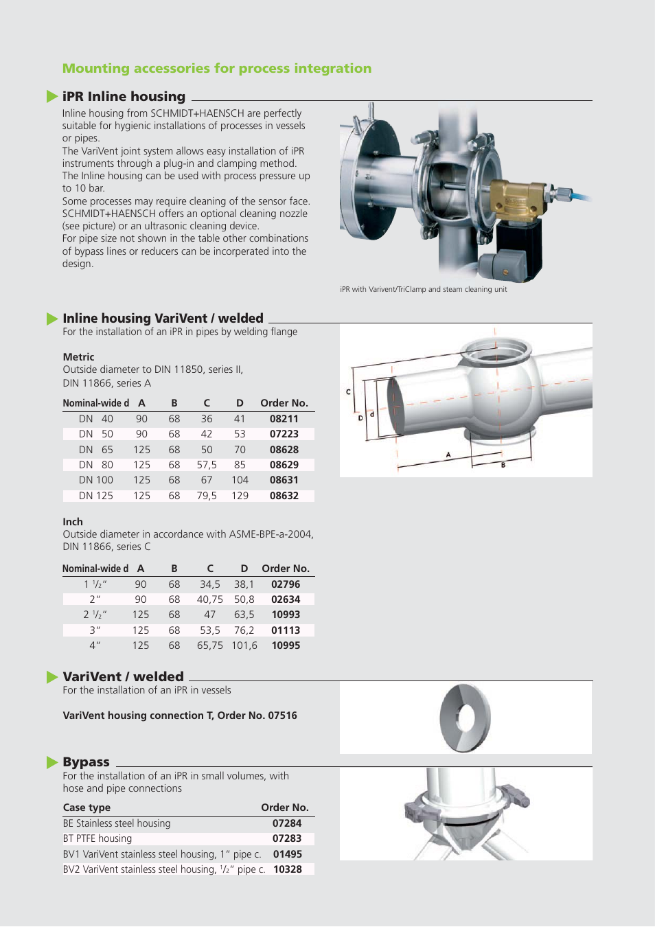 Inline housing varivent / welded, Varivent / welded, Bypass | Nova-Tech iPR-Series User Manual | Page 5 / 8