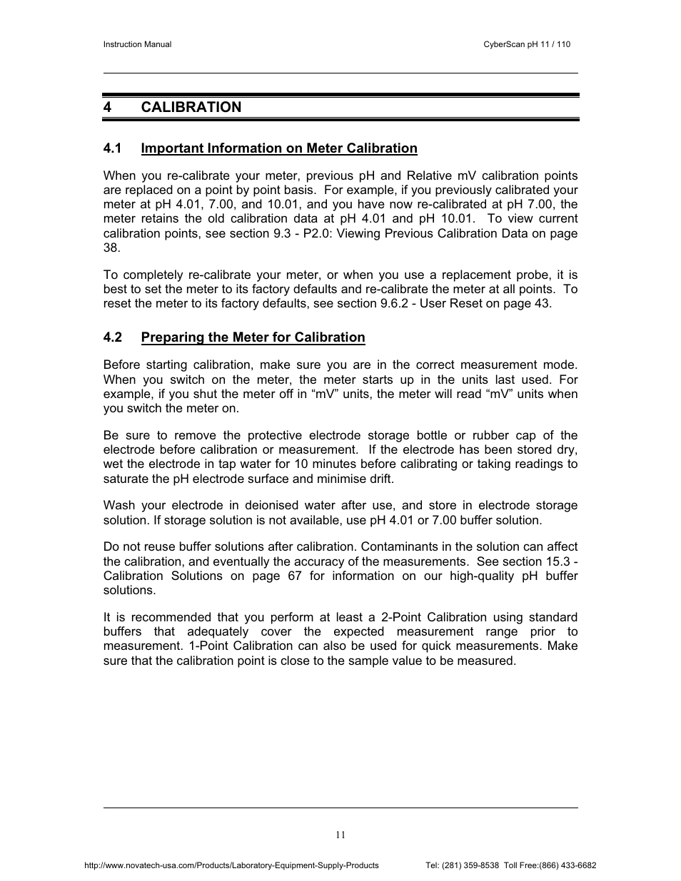 4 calibration | Nova-Tech pH 110 User Manual | Page 15 / 76