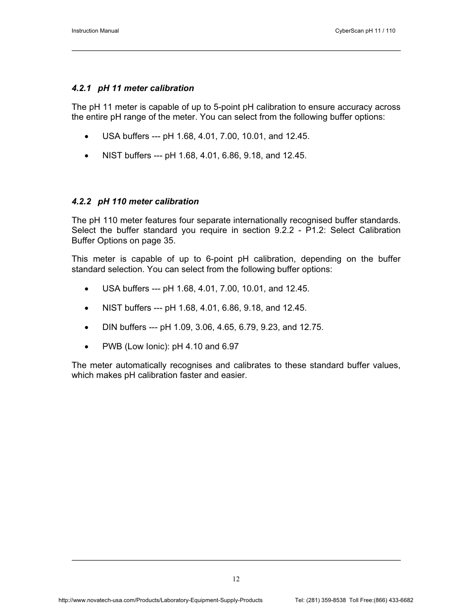 Nova-Tech pH 110 User Manual | Page 16 / 76