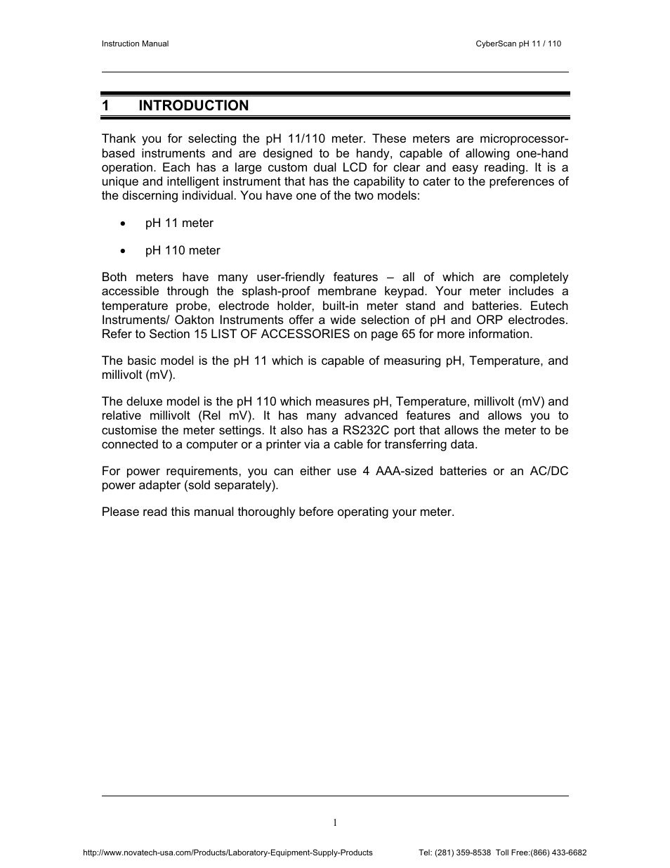 1 introduction | Nova-Tech pH 110 User Manual | Page 5 / 76