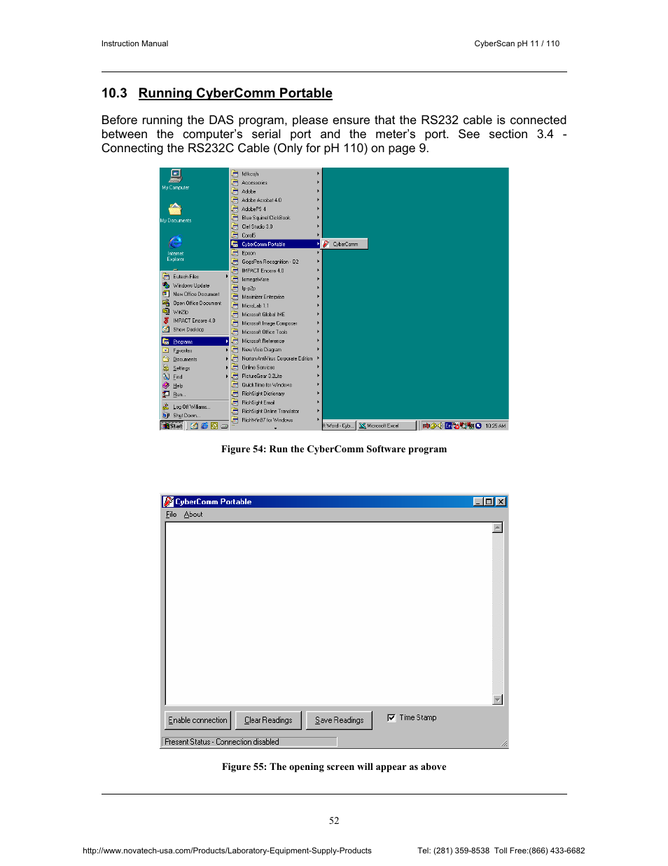 3 running cybercomm portable | Nova-Tech pH 110 User Manual | Page 56 / 76