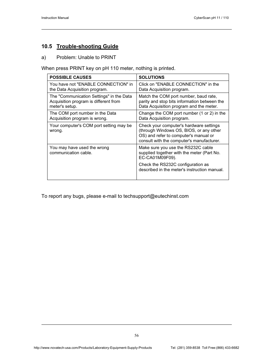 5 trouble-shooting guide | Nova-Tech pH 110 User Manual | Page 60 / 76