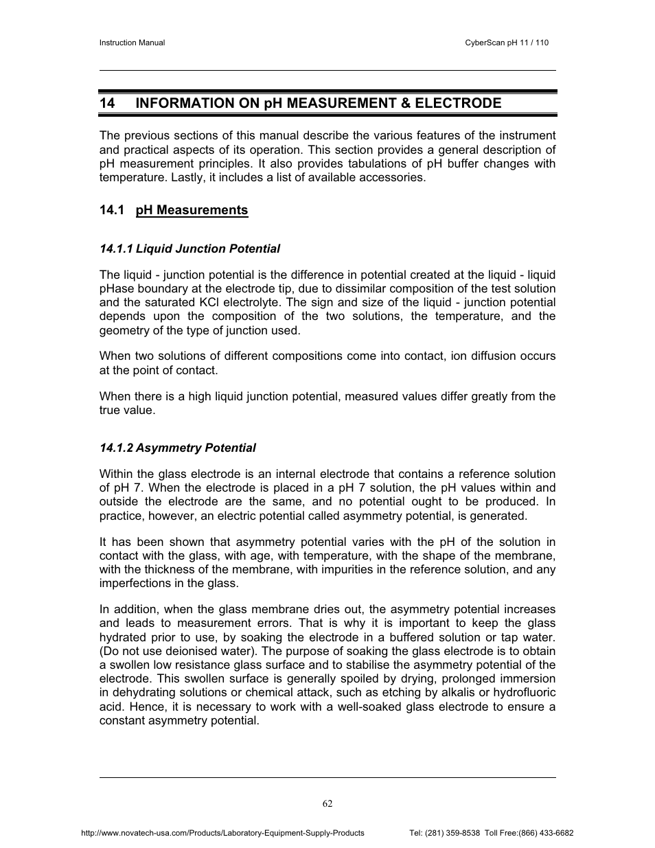 14 information on ph measurement & electrode | Nova-Tech pH 110 User Manual | Page 66 / 76