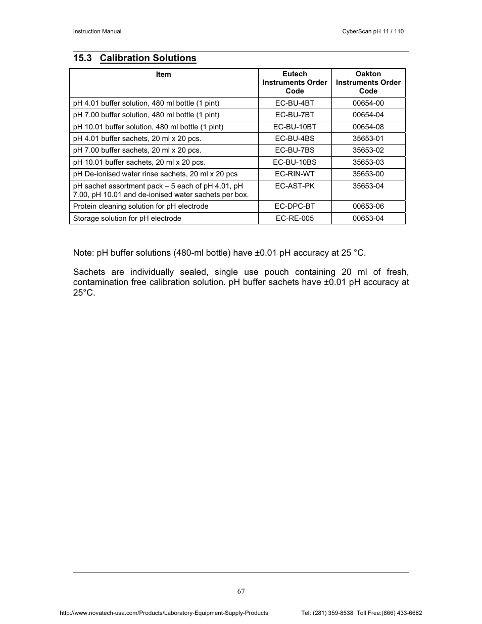 3 calibration solutions | Nova-Tech pH 110 User Manual | Page 71 / 76