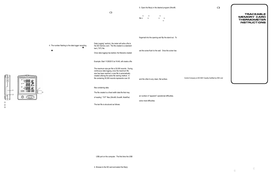 Control Company 6400 MEMORY CARD THERMOMETER User Manual | Page 2 / 2