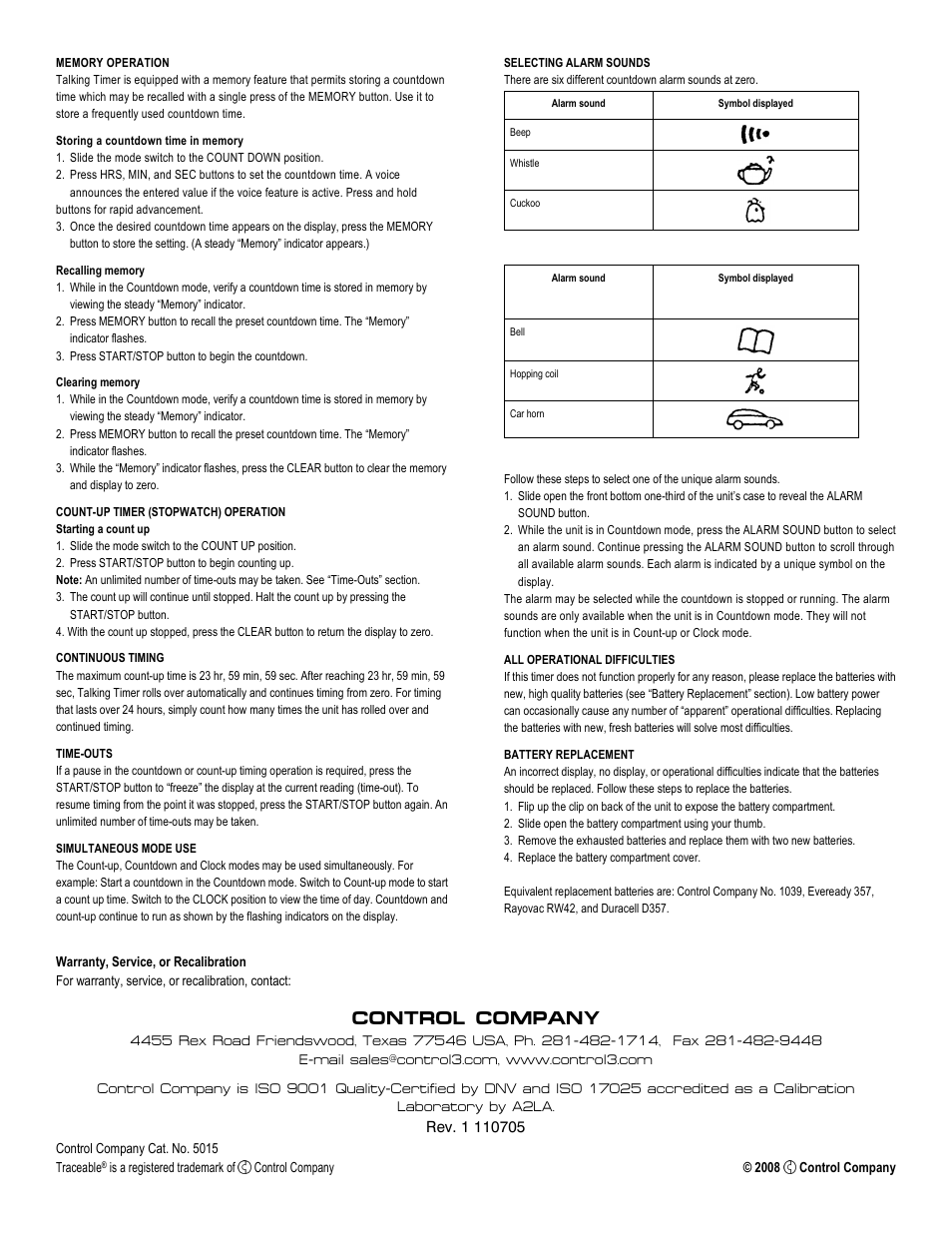 Control company | Control Company 5015 TALKING TIMER User Manual | Page 2 / 2