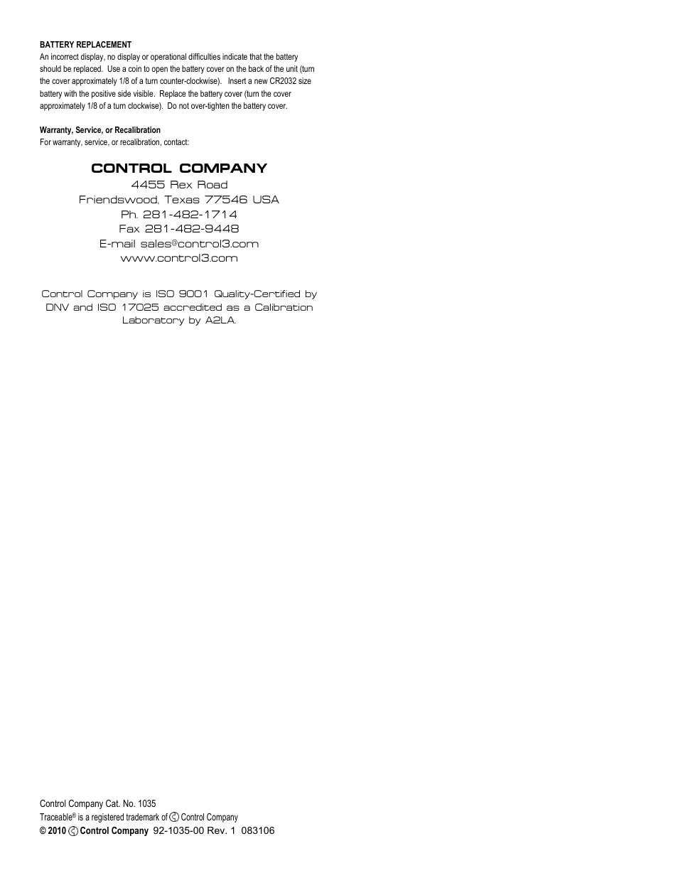 Control company | Control Company 1035 COUNTDOWN STOPWATCH User Manual | Page 3 / 3