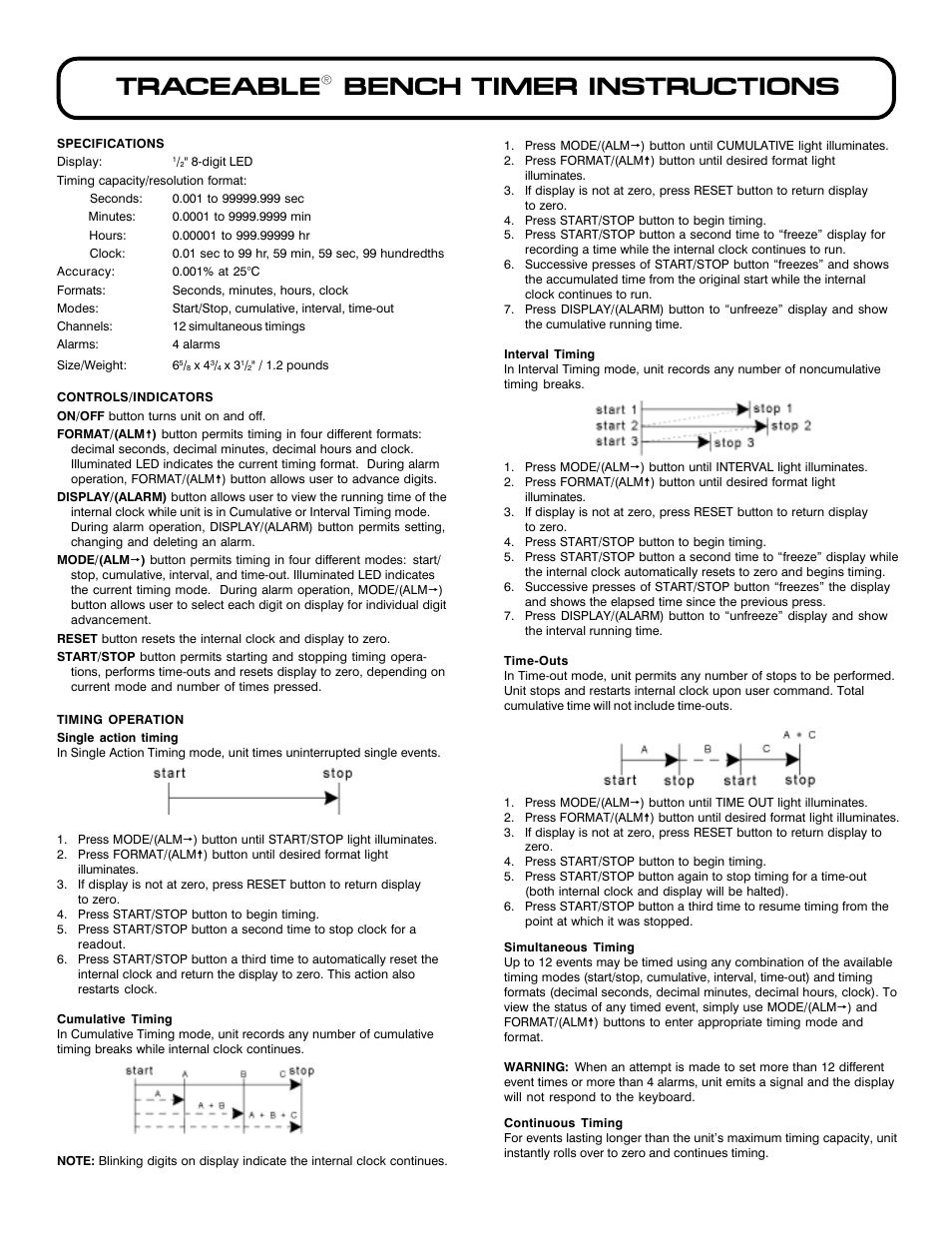 Nova-Tech 1021 TRACEABLE BENCH TIMER User Manual | 2 pages