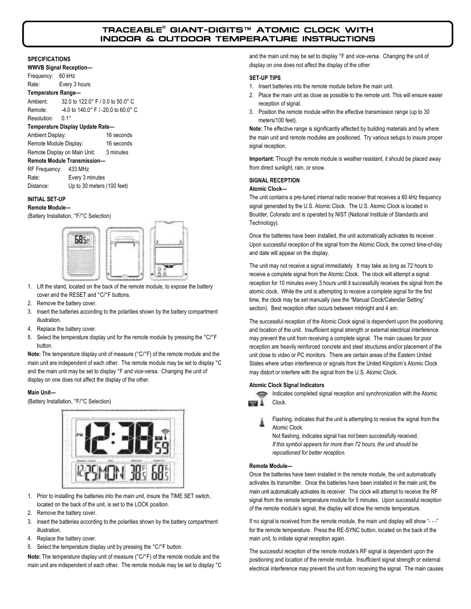 Control Company 1087 ATOMIC CLOCK User Manual | 2 pages