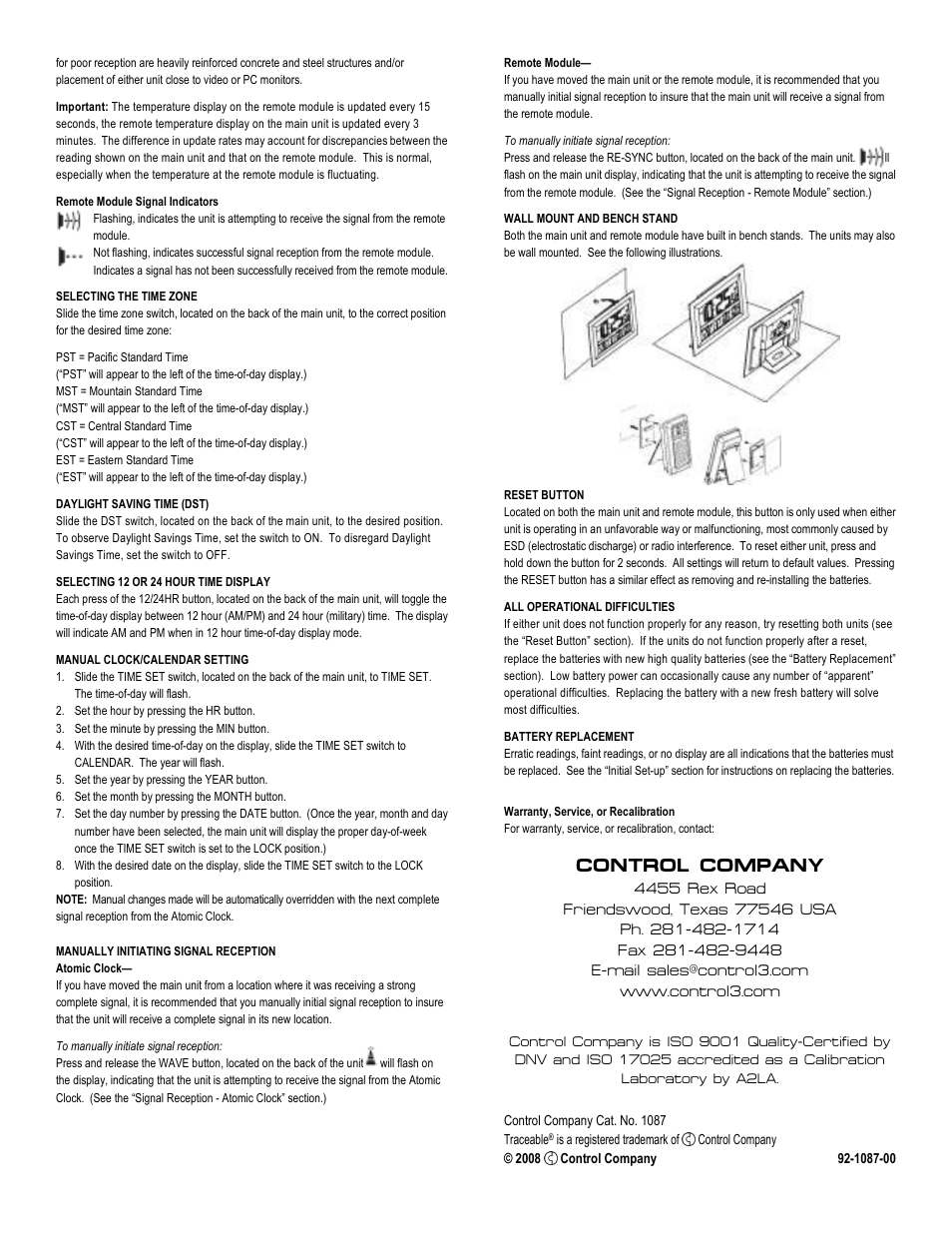 Control company | Control Company 1087 ATOMIC CLOCK User Manual | Page 2 / 2