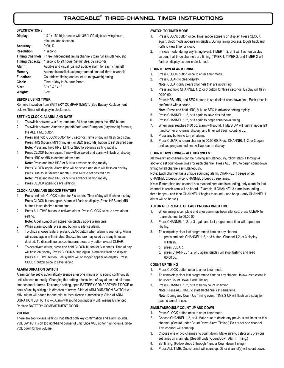 Control Company 5000 THREE-CHANNEL TIMER User Manual | 2 pages