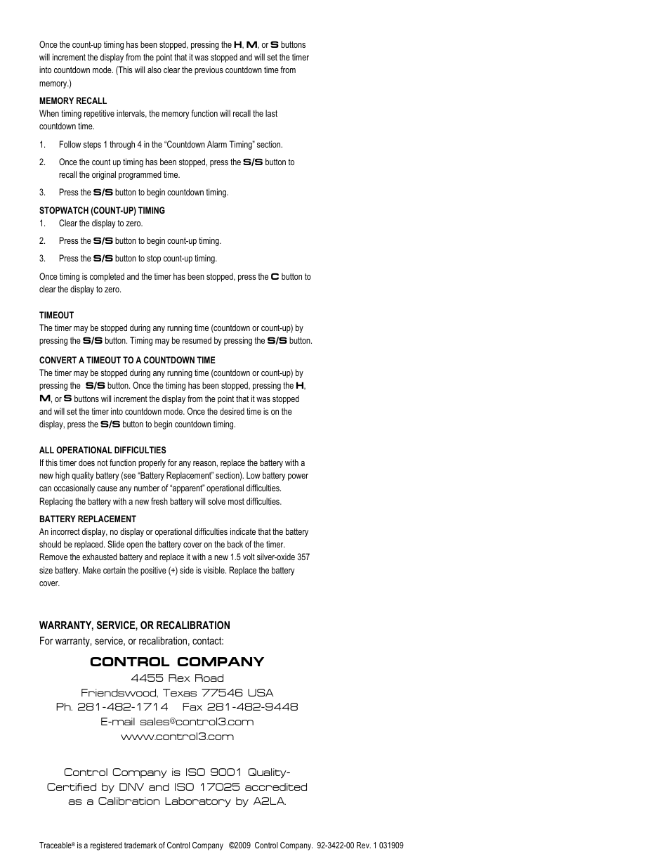 Control company | Control Company 3422 CALCULATOR User Manual | Page 2 / 2