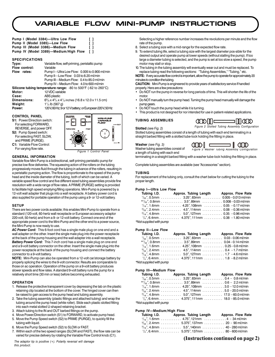 Nova-Tech 3389 VARIABLE FLOW MINI-PUMP User Manual | 2 pages