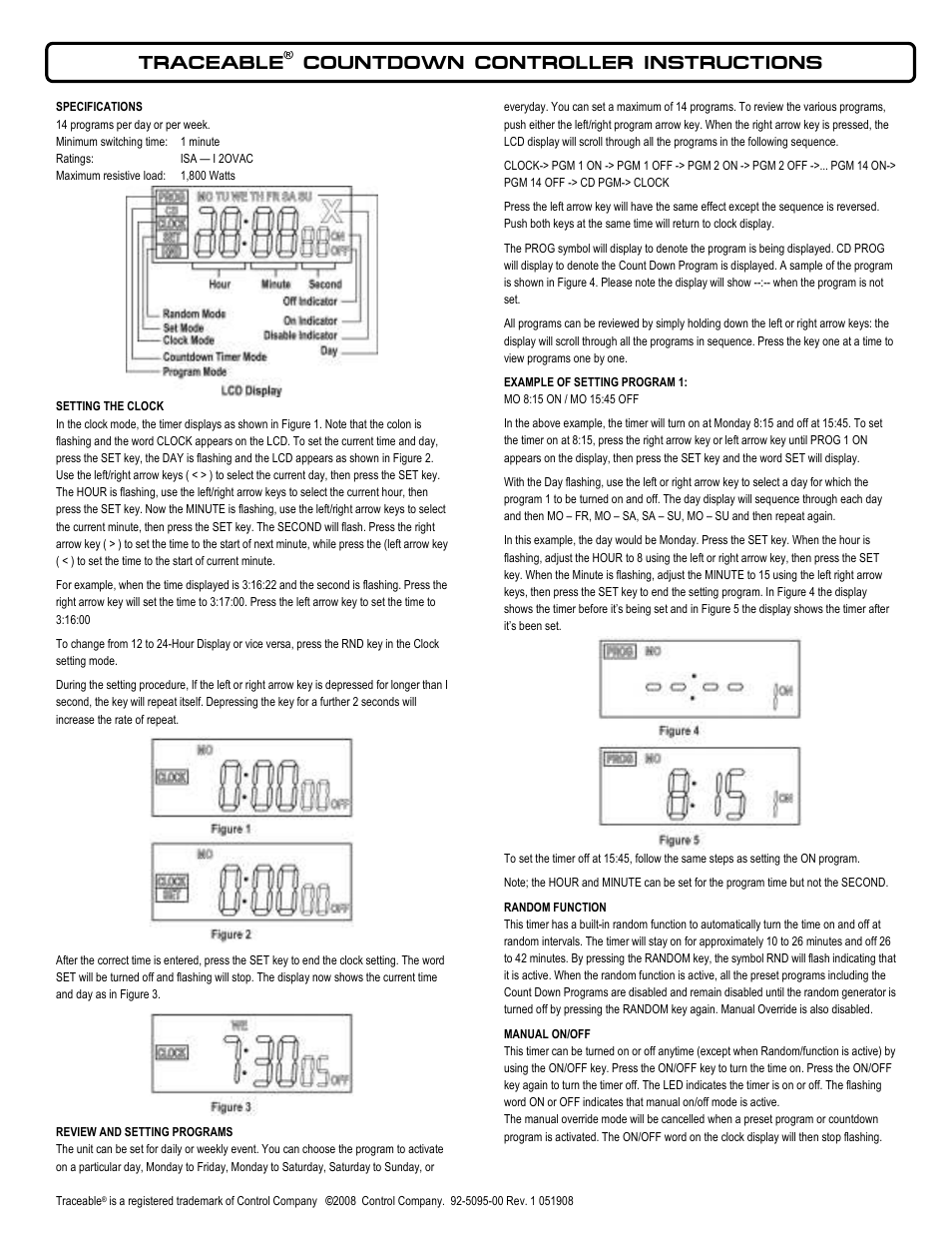 Nova-Tech 5095 TRACEABLE COUNTDOWN CONTROLLER User Manual | 2 pages