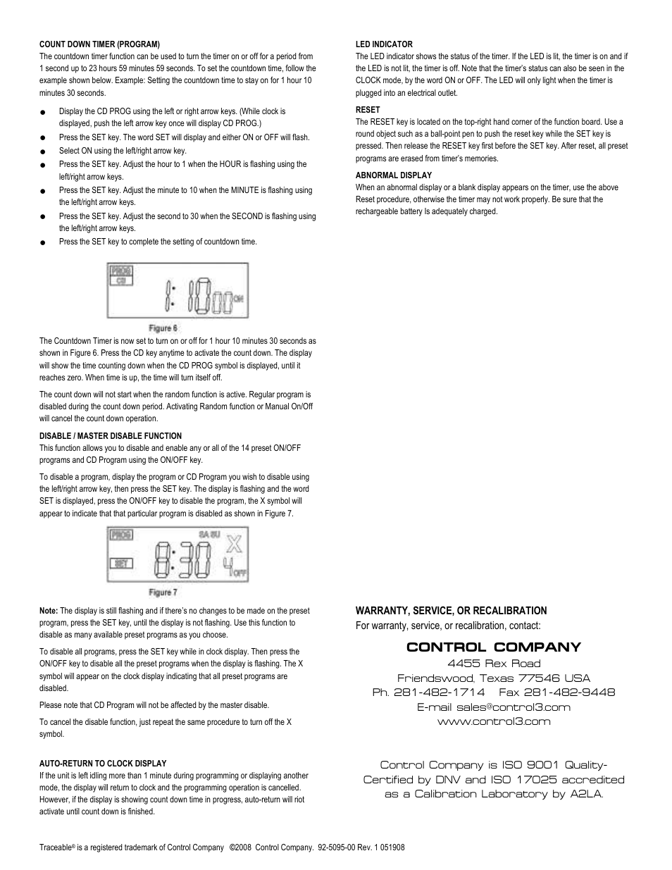 Control company | Nova-Tech 5095 TRACEABLE COUNTDOWN CONTROLLER User Manual | Page 2 / 2
