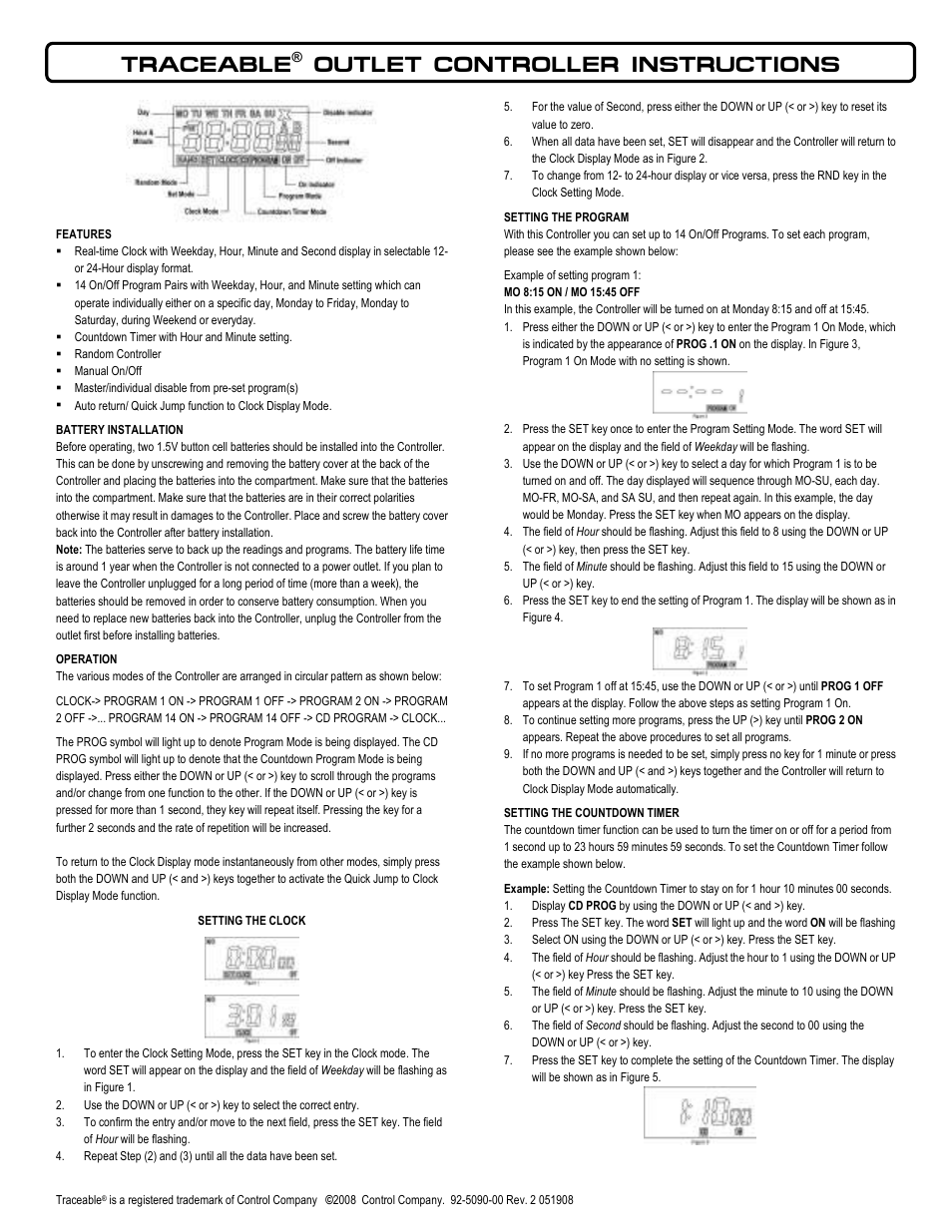 Control Company 5090 OUTLET CONTROLLER User Manual | 2 pages
