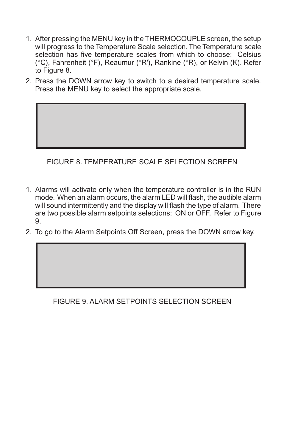 Temp scale fahrenheit °f, Alarm setpoints on | Nova-Tech Digi-Sense Termperature Controller RS (Standard Models) User Manual | Page 12 / 30